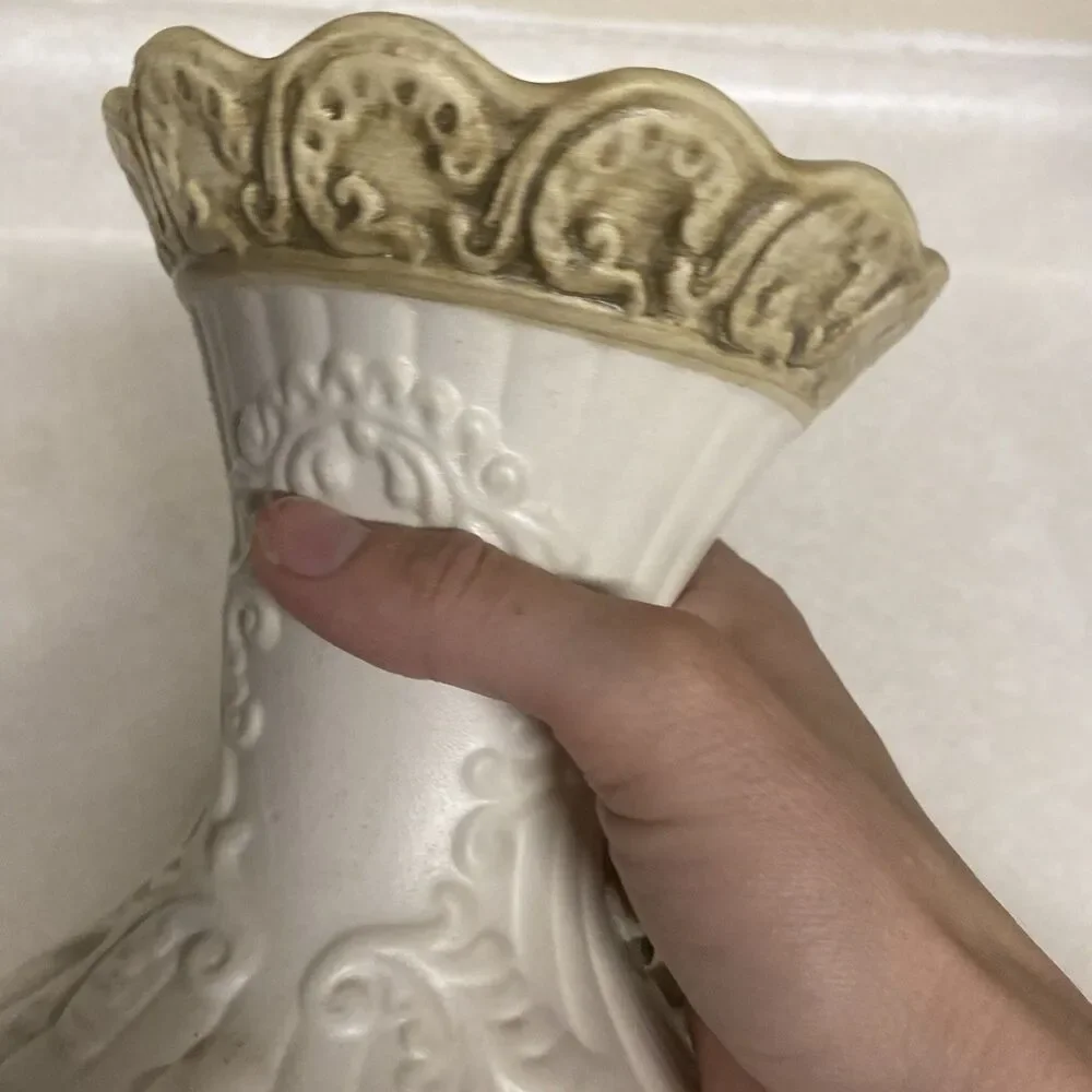 Capodimonte  Italy porcelain Vintage Large 9 3/4” Tall Vase Applied Flowers